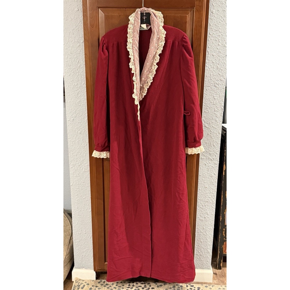 Sears Nylon Red Robe white lace trim Vintage JR Bazaar Size 9